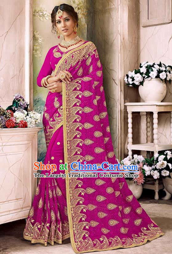 Indian Traditional Court Costume Asian India Purple Sari Dress Bollywood Queen Clothing for Women