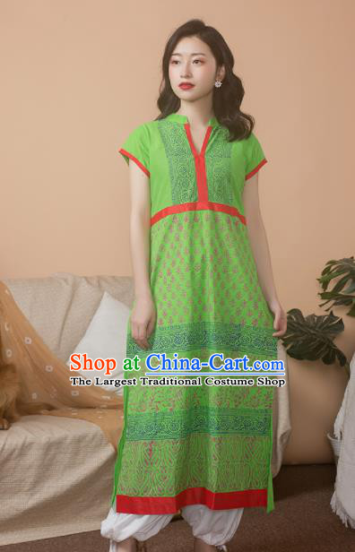 Asian India Traditional Punjabi Costumes South Asia Indian National Informal Green Blouse and Pants for Women