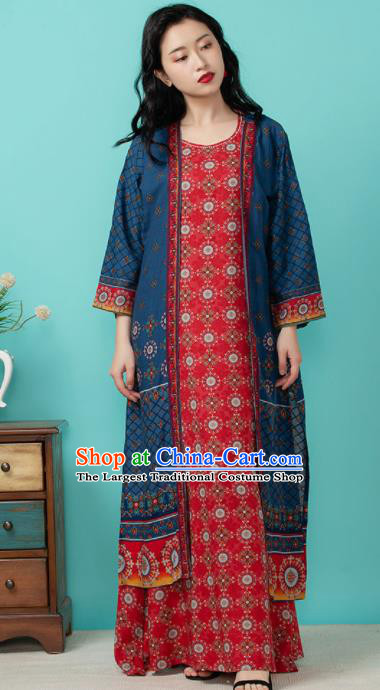 Asian India Traditional Punjabi Costumes South Asia Indian National Informal Navy Blouse and Dress for Women