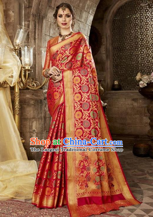 Asian India Traditional Red Sari Dress Indian Court Costume Bollywood Queen Clothing for Women