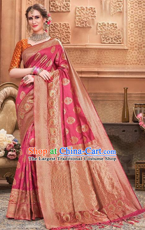 Indian Traditional Costume Asian India Rosy Sari Dress Bollywood Court Queen Clothing for Women