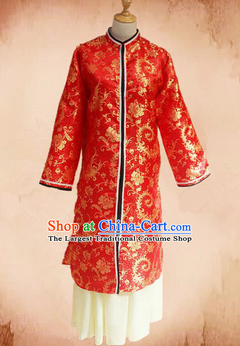 Traditional Chinese Ming Dynasty Young Mistress Red Hanfu Dress Ancient Maidservants Costume for Women