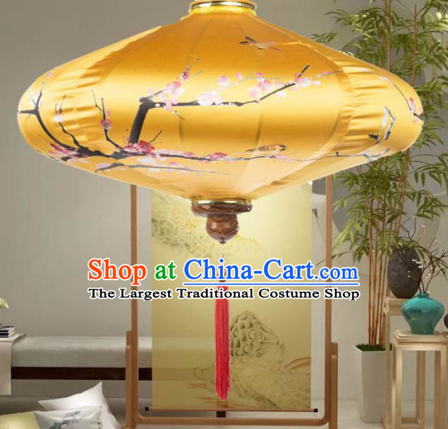 Chinese Traditional Lantern Handmade Printing Plum Blossom Golden Lanterns Ceiling Lamp New Year Lantern