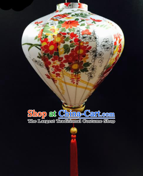 Chinese Traditional New Year Lantern Handmade Printing White Lanterns Ceiling Lamp