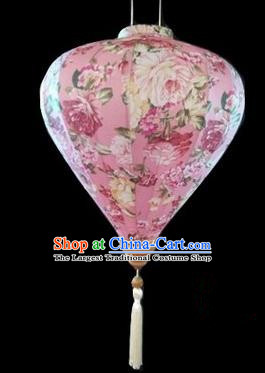 Chinese Traditional Lantern Handmade Printing Peony Pink Lanterns Ceiling Lamp New Year Lantern