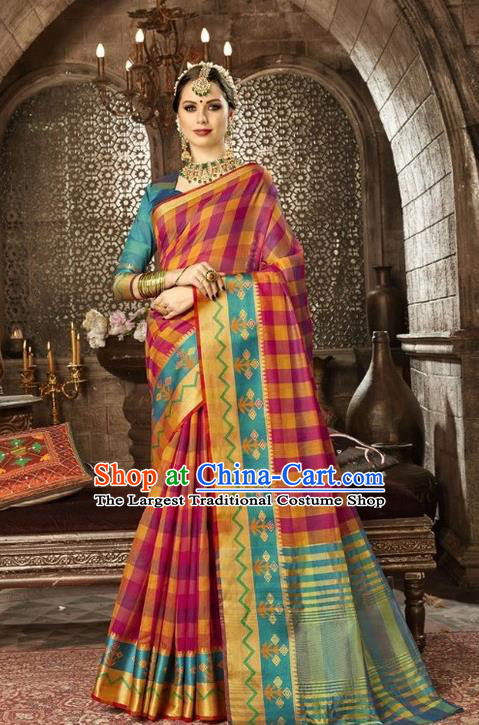 Asian India Traditional Sari Dress Indian Court Rosy Costume Bollywood Queen Clothing for Women