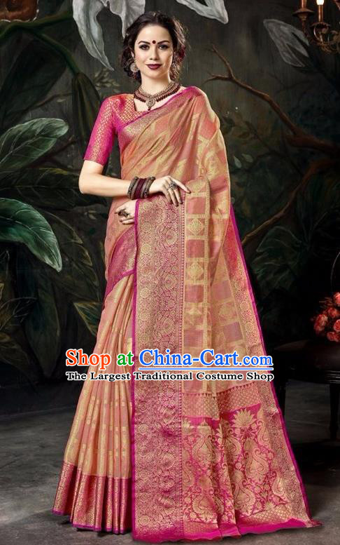 Asian India Traditional Bollywood Rosy Sari Dress Indian Court Queen Costume for Women