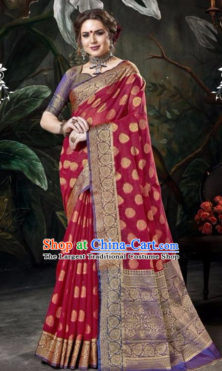 Asian India Traditional Bollywood Wine Red Sari Dress Indian Court Queen Costume for Women