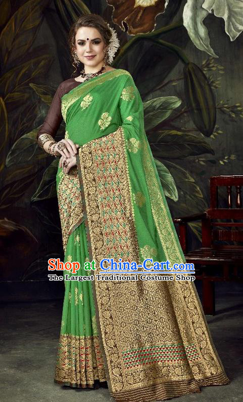 Asian India Traditional Bollywood Green Sari Dress Indian Court Queen Costume for Women