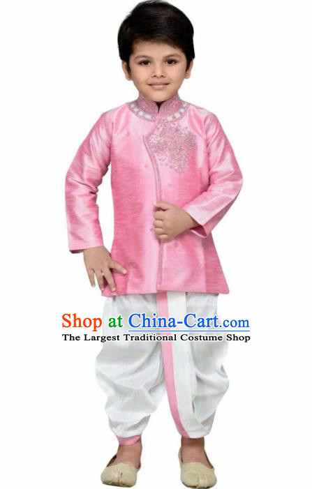 Asian India Traditional Costumes South Asia Indian National Pink Shirt and White Pants for Kids