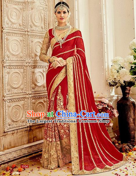 Asian India Traditional Bollywood Red Sari Dress Indian Court Queen Wedding Costume for Women