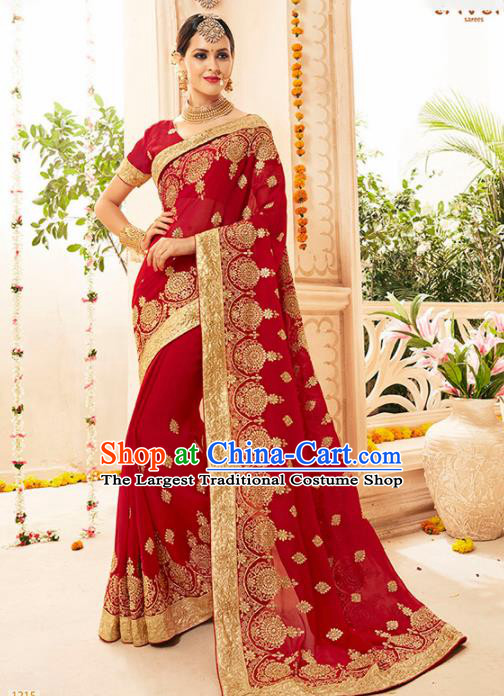 Asian India Traditional Bollywood Red Sari Dress Indian Court Wedding Bride Costume for Women