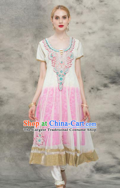 South Asian India Traditional Yoga Pink Dress Asia Indian National Punjabi Costume for Women