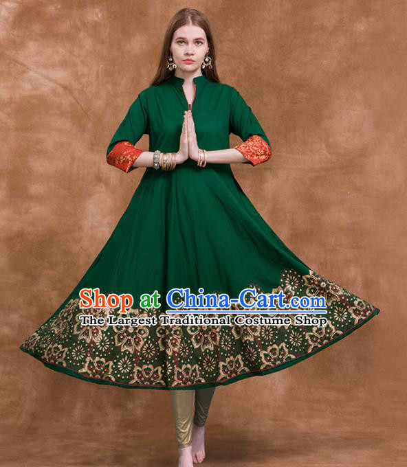 South Asian India Traditional Costume Green Dress Asia Indian National Punjabi Suit for Women