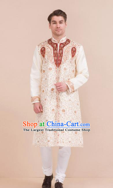 South Asian India Traditional Costume White Robe and Pants Asia Indian National Suit for Men