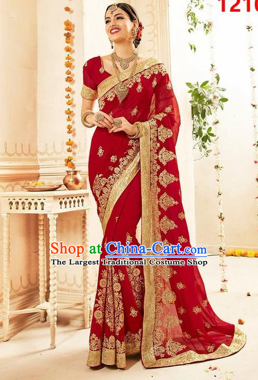 Asian India Traditional Court Queen Wedding Red Sari Dress Indian Bollywood Bride Costume for Women