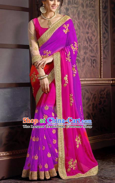 Indian Traditional Rosy Sari Dress Asian India Court Princess Bollywood Embroidered Costume for Women