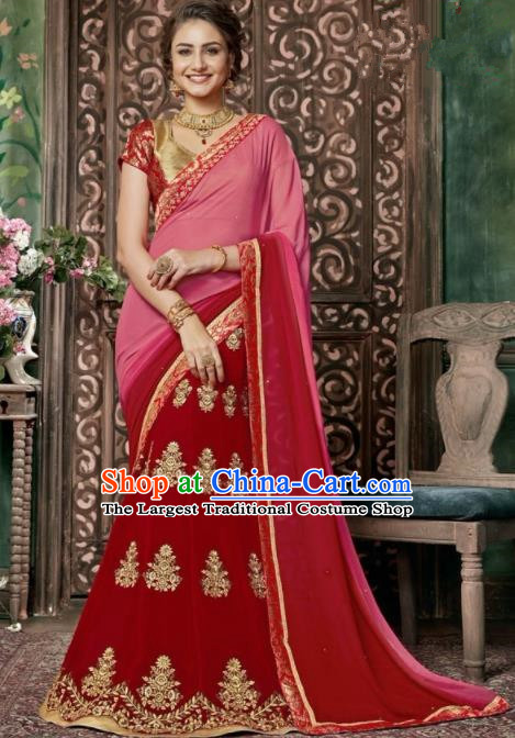 Indian Traditional Court Queen Red Sari Dress Asian India Bollywood Embroidered Costume for Women