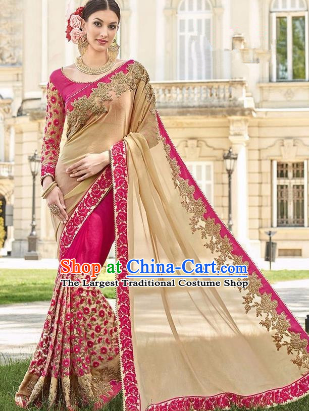 Asian India Traditional Rosy Sari Dress Indian Bollywood Court Bride Costume Complete Set for Women