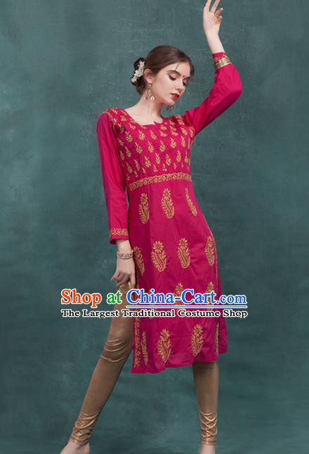 South Asian India Traditional Rosy Dress Costume Asia Indian National Punjabi Suit for Women