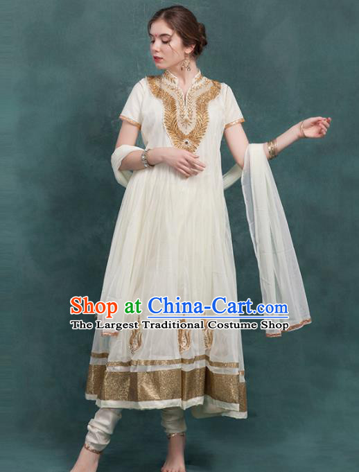 South Asian India Traditional White Dress Costume Asia Indian National Punjabi Suit for Women