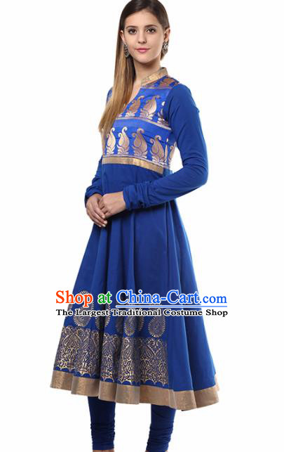 South Asian India Traditional Punjabi Royalblue Dress Costume Asia Indian National Costume for Women