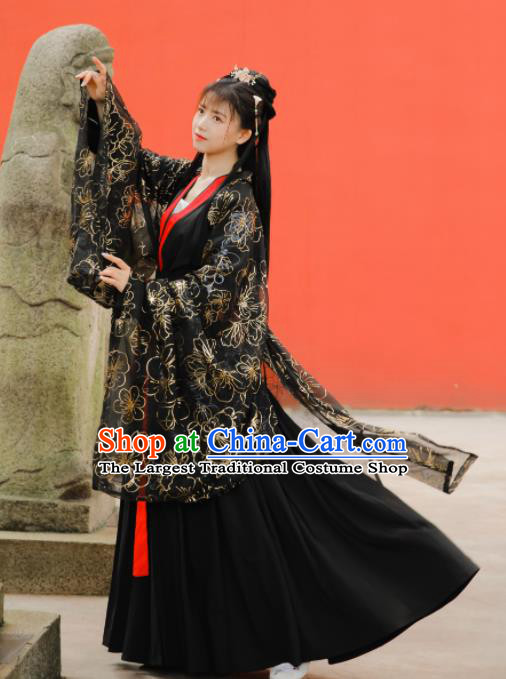 Ancient Chinese Ming Dynasty Palace Princess Historical Costume Traditional Court Black Hanfu Dress for Women