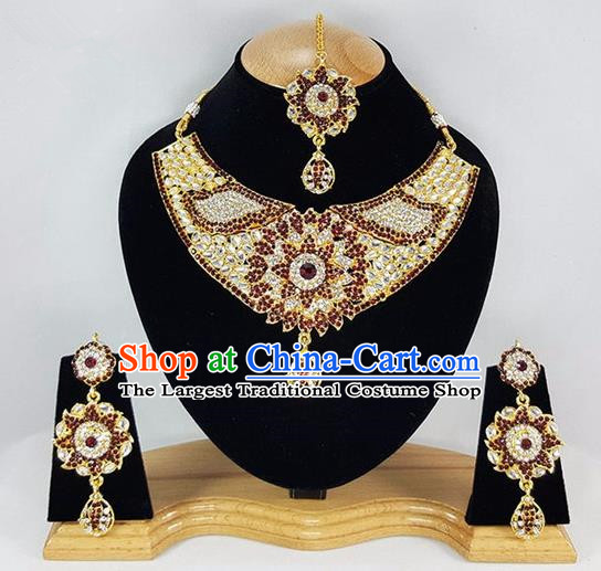 Traditional Indian Bollywood Necklace Earrings and Eyebrows Pendant India Princess Jewelry Accessories for Women