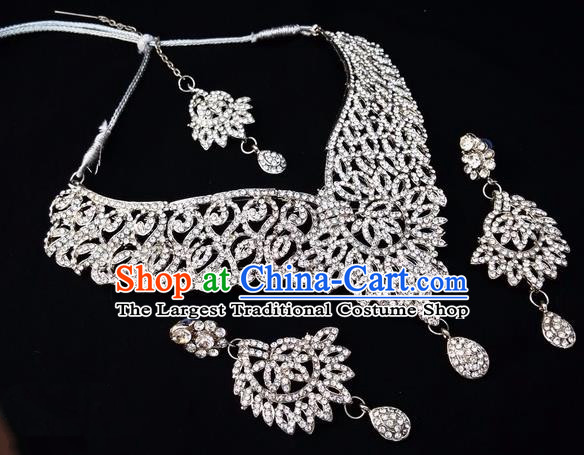 Traditional Indian Bollywood Necklace Earrings and Eyebrows Pendant India Princess Jewelry Accessories for Women