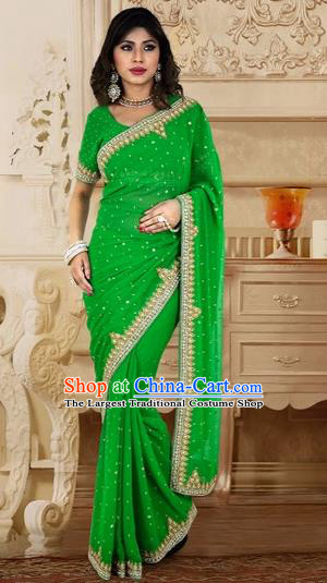 Indian Traditional Bollywood Court Green Sari Dress Asian India Royal Princess Costume for Women