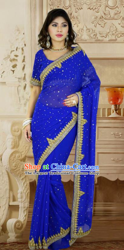 Indian Traditional Court Royalblue Sari Dress Asian India Bollywood Royal Princess Costume for Women