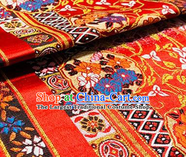 Chinese Traditional Peony Pattern Design Red Brocade Hanfu Silk Fabric Tang Suit Fabric Material