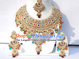 Traditional Indian Wedding Accessories Bollywood Princess Colorful Beads Necklace Earrings and Hair Clasp for Women