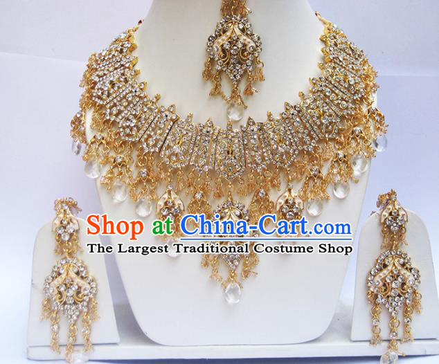 Traditional Indian Wedding Accessories Bollywood Princess Necklace Earrings and Hair Clasp for Women