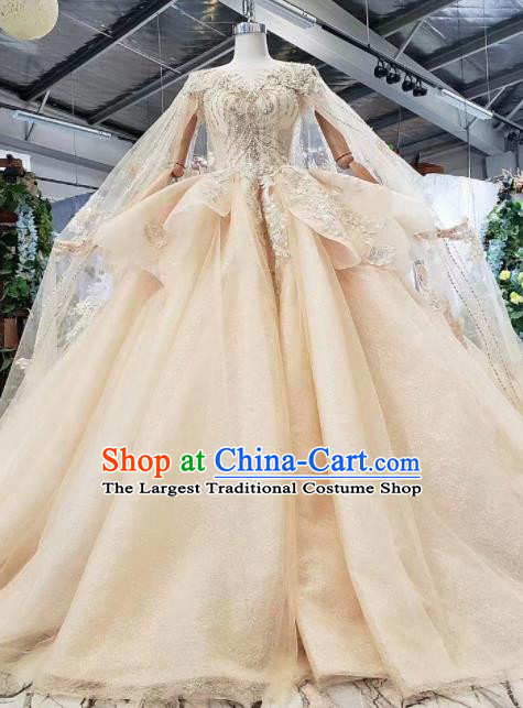 Top Grade Customize Bride Champagne Veil Trailing Full Dress Court Princess Wedding Costume for Women