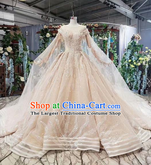 Top Grade Customize Bride Champagne Sequins Trailing Full Dress Court Princess Wedding Costume for Women