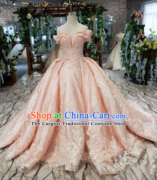 Top Grade Customize Embroidered Pink Full Dress Court Princess Waltz Dance Costume for Women