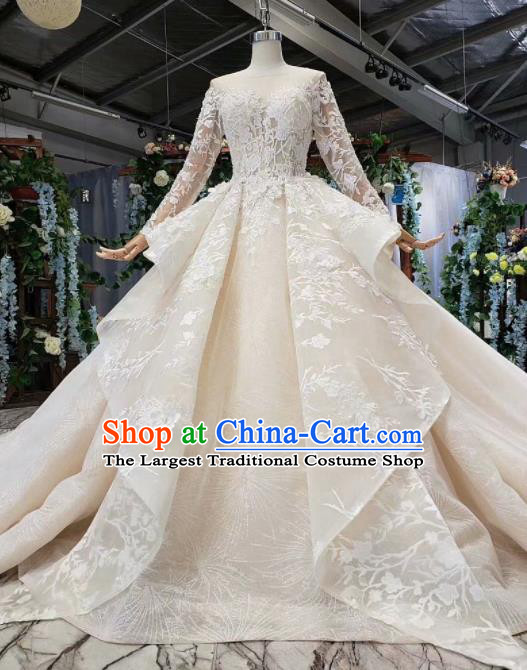 Top Grade Customize Bride Embroidered Veil Trailing Full Dress Court Princess Wedding Costume for Women