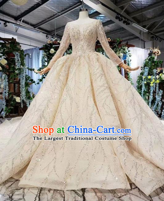 Top Grade Customize Bride Beige Trailing Full Dress Court Princess Wedding Costume for Women