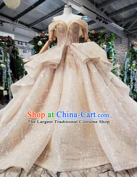 Top Grade Customize Bride Flat Shouders Trailing Full Dress Court Princess Wedding Costume for Women