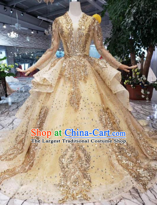 Top Grade Customize Catwalks Yellow Veil Full Dress Court Princess Waltz Dance Costume for Women