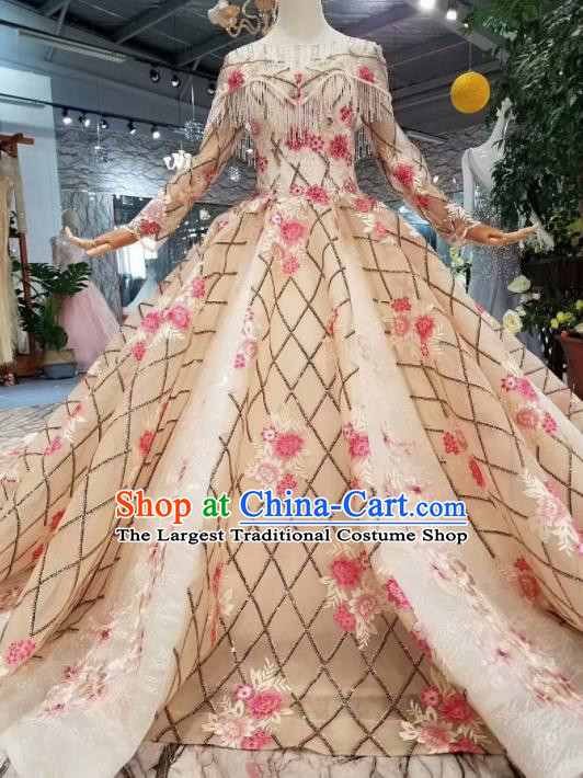 Top Grade Customize Catwalks Beige Veil Full Dress Court Princess Waltz Dance Costume for Women