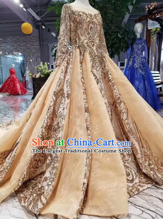 Top Grade Customize Catwalks Golden Trailing Full Dress Court Princess Waltz Dance Costume for Women