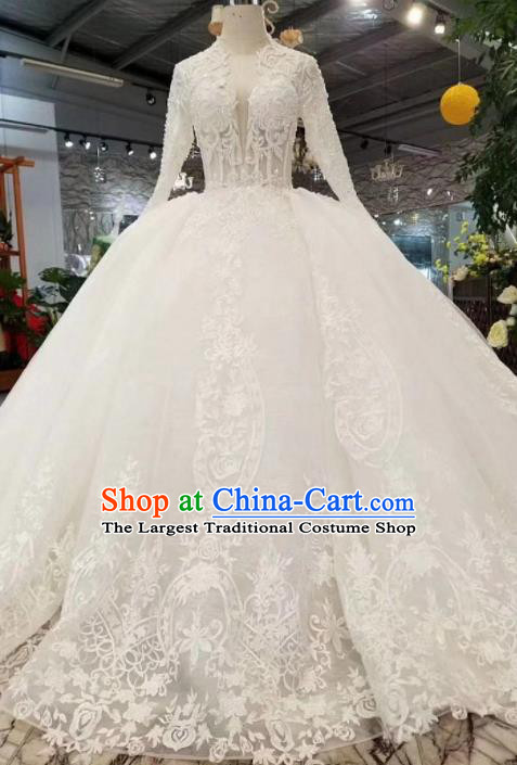 Handmade Customize Princess Lace Wedding Dress Court Bride Embroidered Costume for Women