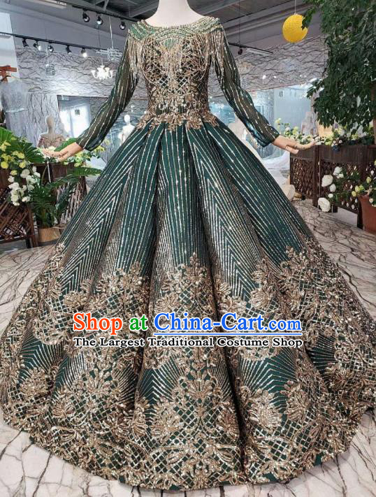 Customize Embroidered Atrovirens Full Dress Top Grade Court Princess Waltz Dance Costume for Women