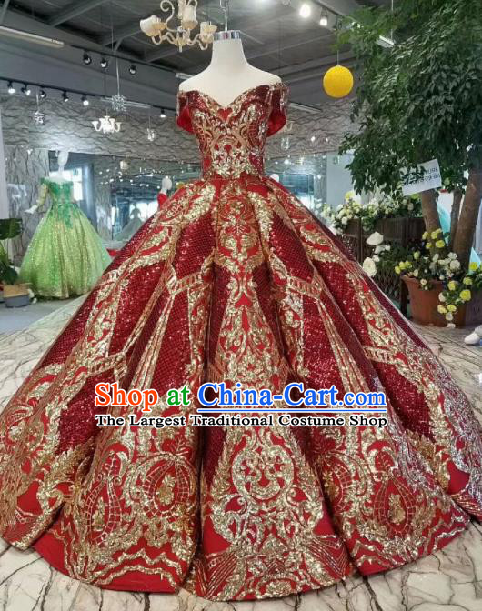 Customize Red Strapless Full Dress Top Grade Court Princess Waltz Dance Costume for Women