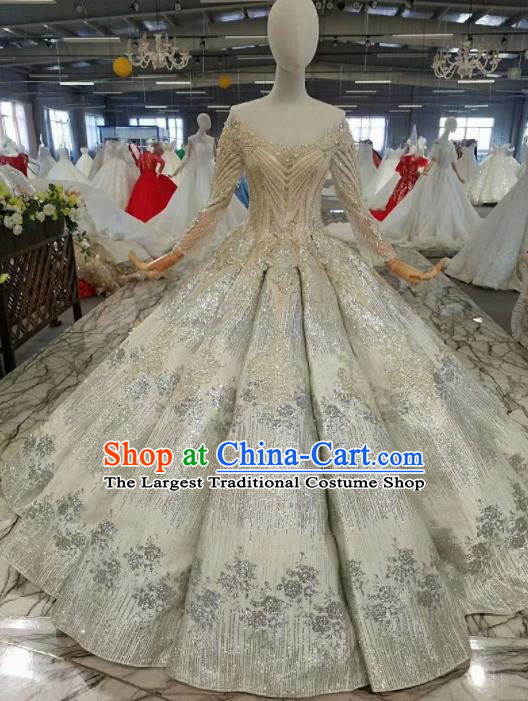 Top Grade Customize Modern Fancywork Flat Shouders Full Dress Court Princess Waltz Dance Costume for Women