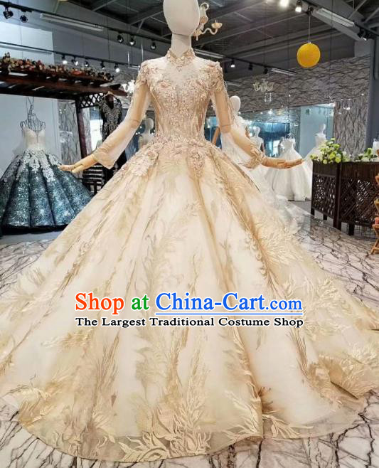 Customize Modern Fancywork Champagne Full Dress Top Grade Waltz Dance Costume for Women