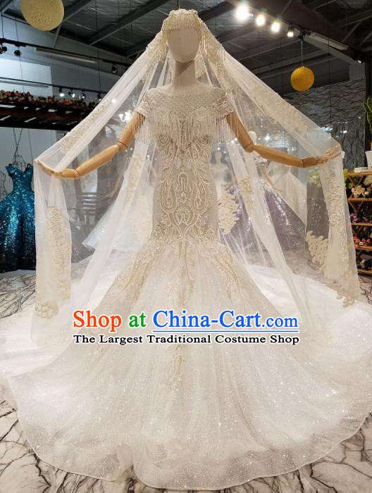 Customize Handmade Princess Embroidered Beads Mermaid Dress Wedding Court Bride Costume for Women