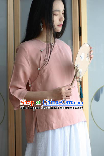 Chinese Traditional National Costume Pink Blouse Tang Suit Upper Outer Garment for Women